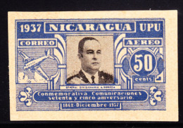 Nicaragua 1937 50c Foreign Airmail Imperforate In Chagned Color. Scott C221K - Nicaragua