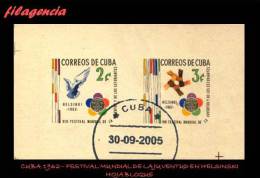 USADOS. CUBA. 1962-11 FESTIVAL MUNDIAL DE LA JUVENTUD EN HELSINKI. HOJA BLOQUE - Usati