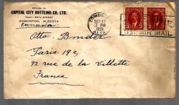 Canada Lettre Capital City Bottling Co. CAD Edmonton 17-09-1939 / Paire Tp 192 Pour Mr Binder Paris - Lettres & Documents