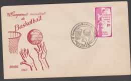 O) 1963 BRAZIL, WORLD BASKETBALL CHAMPIONSHIP BRAZIL 1963, FDC XF, SLIGHT TONED - FDC