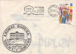 BRASOV-ANDREI SAGUNA HIGH SCHOOL, SPECIAL COVER, 1990, ROMANIA - Briefe U. Dokumente