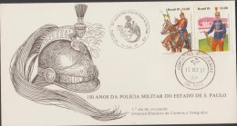 O) 1981 BRAZIL, CAVALRY,MILITARY BAND, 150 YEARS SAO PAULO MILITARY POLICE, FDC SLIGHT TONED XF - FDC