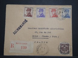 MONACO - Enveloppe En Recommandée Pour St Claude En 1939 - Aff. Plaisant - A Voir - Lot P14543 - Cartas & Documentos
