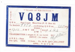8407 - Carte QSL Radio Amateur : ISLAND OF MAURITIUS - Radio Amateur
