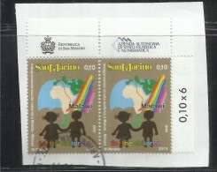 SAN MARINO 2013 INAUGURAZIONE DI UNA SCUOLA MATERNA A MATOLA MALAWI € 0,10 COPPIA USATA PAIR USED OBLITERE´ - Used Stamps