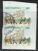 SAN MARINO 2003 AMARCORD IL TIRO ALLA FUNE € 1,55 COPPIA USATA PAIR USED OBLITERE´ - Oblitérés