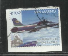 SAN MARINO 2003 CENTENARIO PRIMO AEROPLANO A MOTORE AERMACCHI MB339 € 0,62 USATO USED OBLITERE´ - Usados