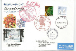 Greetings Winter, Lettre De Kobé Adressée En Andorre, Avec Timbre à Date Arrivée Au Recto Enveloppe - Storia Postale