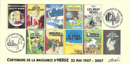 FRANCE 2007 N°04 Albums Fictifs + 2 Cachets Premier Jour FDC TINTIN KUIFJE TIM HERGE GUEBWILLER - Hergé