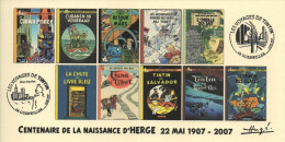 FRANCE 2007 N°08 Albums Fictifs + 2 Cachets Premier Jour FDC TINTIN KUIFJE TIM HERGE GUEBWILLER - Hergé