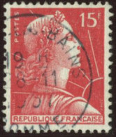 France Yv. N°1011 15f Rose Carminé Marianne De Muller - Oblitéré - 1955-1961 Marianne Van Muller