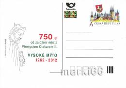 Czech Republic - 2012 - 750 Years Of Foundation Of Vysoke Myto- Official Postcard With Original Stamp And Hologra - Ansichtskarten