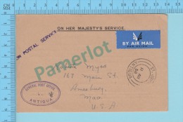 OHMS ( Philatelic Correspondence, Air Mail Cover  CachetSt-John 1958 Antigua General Antigua Post Mark ) 2 Scans - 1858-1960 Kronenkolonie