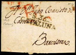 GERONA PREF. - SAN FELIU DE GUIXOLS PE 3N - CARTA CIRC. A BARCELONA + PORTEO 6 - ...-1850 Prephilately