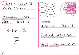 BERLIN. Carte Pré-timbrée Avec Oblitération De 1987. Château De Rheydt. Oblitération De Kiel. - Postkaarten - Gebruikt