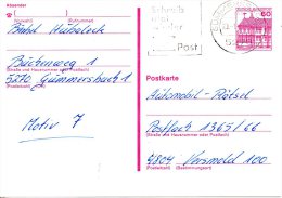 BERLIN. Carte Pré-timbrée Avec Oblitération De 1987. Château De Rheydt. Oblitération De Gummersbach - Postkaarten - Gebruikt