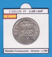 CARLOS IV (1.788-1.808) Medalla Proclamacion  Alicante  1.789  SC/UNC  Réplica   T-DL-11.474 - Ensayos & Reacuñaciones