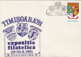 TIMISOARA PHILATELIC EXHIBITION, COATS OF ARMS, SPECIAL COVER, 1981, ROMANIA - Briefe U. Dokumente