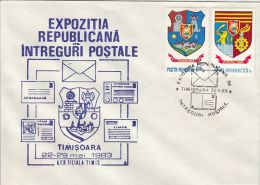 TIMISOARA PHILATELIC EXHIBITION, COAT OF ARMS, SPECIAL COVER, 1983, ROMANIA - Lettres & Documents