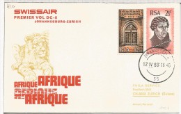 SUDAFRICA CC PRIMER VUELO JOHANNESBURG ZURICH 1968 AL DORSO LLEGADA - Poste Aérienne