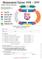 Feuille Football TFC Toulouse Abonnement 1998 1999 Stade Et Prix Et Bon De Commande - Books