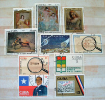 Cuba 1973 - 1974 - Paintings Nude Women Bull Fighting Horse Space Stamp On Stamp Allende Flag Chile Education - Briefe U. Dokumente