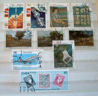 Cuba 1979 - 1980 - Space Paintings Plane Stamp On Stamp - Cartas & Documentos