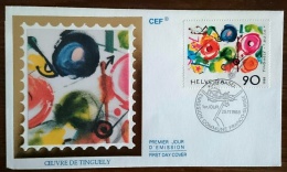 SUISSE Peinture, Yvert 2557 TINGUELY Enveloppe , FDC, Premier Jour.  1988 - Andere & Zonder Classificatie