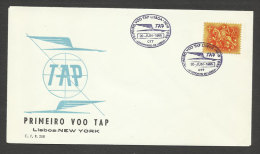 Portugal Cachet Commémoratif  Premier Vol Lisbonne New York TAP 1966 Event Postmark First Flight Lisbon NY - Postal Logo & Postmarks