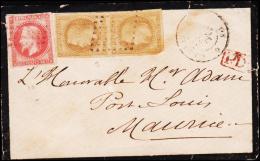 1873. 2X 30 C + 80 C Napoleon REUNION ST DENIS 25 AOUT 73 To Port Louis, Mauritius. MAU... (Michel: 8 + 9) - JF182309 - Altri & Non Classificati