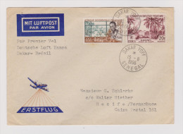 Afrika SENEGAL 1956-08-15 DAKAR YOFF Luftpost Erstflug Lufthansa Akar-Brösil Brief Nach Récife - Briefe U. Dokumente