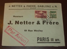 Ceskoslovensko  Air Letter Luftpost Gablonz Nach Paris  1934  #cover2886 - Luchtpost