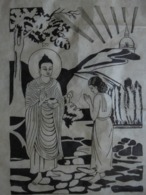 Dessin Chinois Sur Papier De Riz "Personnages En Prière" - Arte Asiatica
