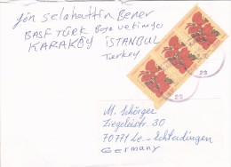 COVERS  3  STAMPS FLOWERS  2000 TURKEY. - Briefe U. Dokumente