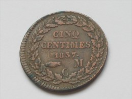5 Centimes 1837 MC - HONORE V PRINCE DE MONACO    ***** EN ACHAT IMMEDIAT **** - Charles III.