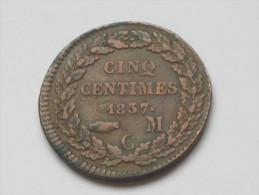 5 Centimes 1837 MC - HONORE V PRINCE DE MONACO    ***** EN ACHAT IMMEDIAT **** - 1819-1922 Onorato V, Carlo III, Alberto I