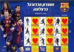 ISRAEL 2013 FCB BARCELONA FOOTBALL 9 PLAYERS STAMP SHEET INCLUDES MESSI MNH - Nuevos (con Tab)