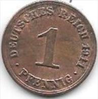 Empire 1 Pfennig 1911  A  Km 10   Xf - 1 Pfennig