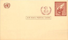 NATIONS UNIES  - ENTIER POSTAL - CARTE POSTALE - 4 C. MARRON ROUGE ET IMPRIME 1 C. - POSTE AERIENNE - Posta Aerea