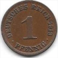 Empire 1 Pfennig 1913  A  Km 10   Vf+ - 1 Pfennig