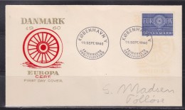 = Enveloppe 1 Timbre Du Danemark Europa 1960 Copenhague 19.9.60 - Lettres & Documents