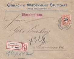 Württemberg 1901, Dienstbrief  30 Pf ,GERLACH &  WIEDENMANN STUTTGART EINGESCHRIEBEN TO HANNOVER. - Briefe U. Dokumente