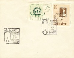 Turkey 1957 Fine Arts Academy 75 Years - FDC - Postmark Owl (unaddressed) - Brieven En Documenten