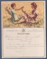 JOLI TELEGRAMME ROYAUME DE BELGIQUE - ILLUSTRATEUR SIMMES ? - MERE ET FILLE AVEC FLEURS - B. 11 (F.) TIENEN - Telegrams