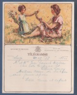 JOLI TELEGRAMME ROYAUME DE BELGIQUE - ILLUSTRATEUR SIMMES ? - MERE ET FILLE AVEC FLEURS - B. 11 (F.) LIEGE - Telegramas