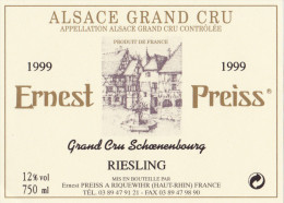 ETIQUETTE NEUVE VIN ALSACE Grand Cru SCHOENENBOURG 1999 PREISS à Riquewhir - Riesling