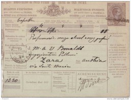 BULLETIN D'EXPEDITION DE COLIS  1892  UN PLI VERTICAL MAIS RARE - Postpaketten