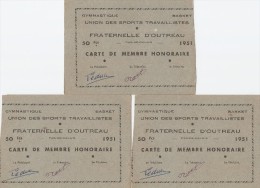 OUTREAU  -  62  -   3 Cartes De Membre Honoraire De 1951 -  Union Des Sports Travaillistes - Ginnastica