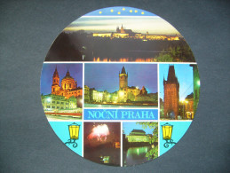 Czechoslovakia: PRAHA PRAG PRAGUE By Night, Multiview - Runde AK, Round Shape Postcard - 1970s Unused - Tsjechië