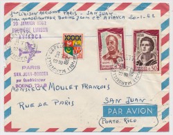 FRANCE - Première Liaison AVIANCA - PARIS SAN.JUAN BOGOTA Par Quadriréacteur 720B - 20 Janvier 1962 - Primi Voli